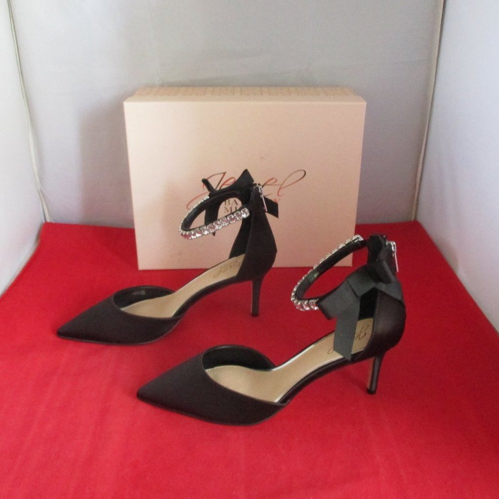 JEWEL BADGLEY MISCHKA Jaycee Evening Pump - US Size 7 1/2 - Black Satin - #822 - Picture 8 of 15